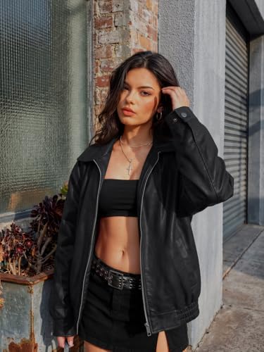 Women's Oversized Faux Leather Jacket for Fall & Winter