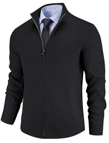 Men's Casual Zip-Up Knitted Cardigan Sweater with Stand Collar