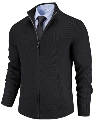 Men's Casual Zip-Up Knitted Cardigan Sweater with Stand Collar