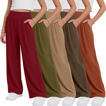 Girls' Wide Leg Pants 5-Pack Stretchy & Comfortable