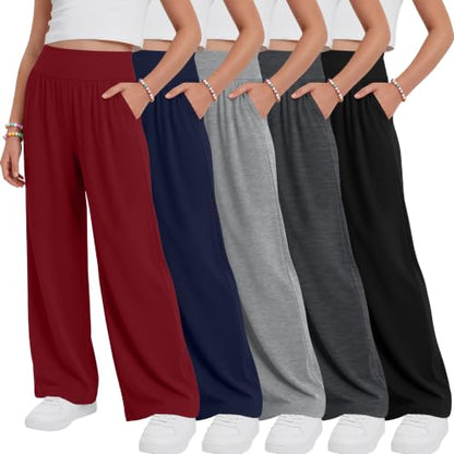 Girls' Wide Leg Pants 5-Pack Stretchy & Comfortable
