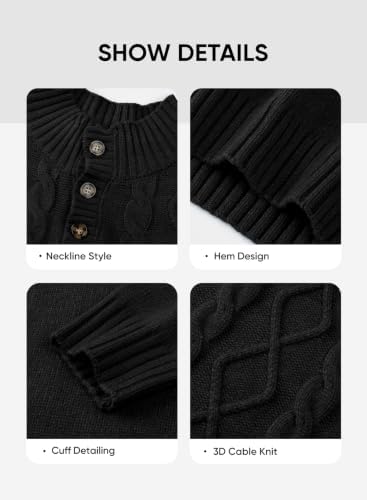 Men's Cable Knit Henley Sweater with Ribbed Stand Collar