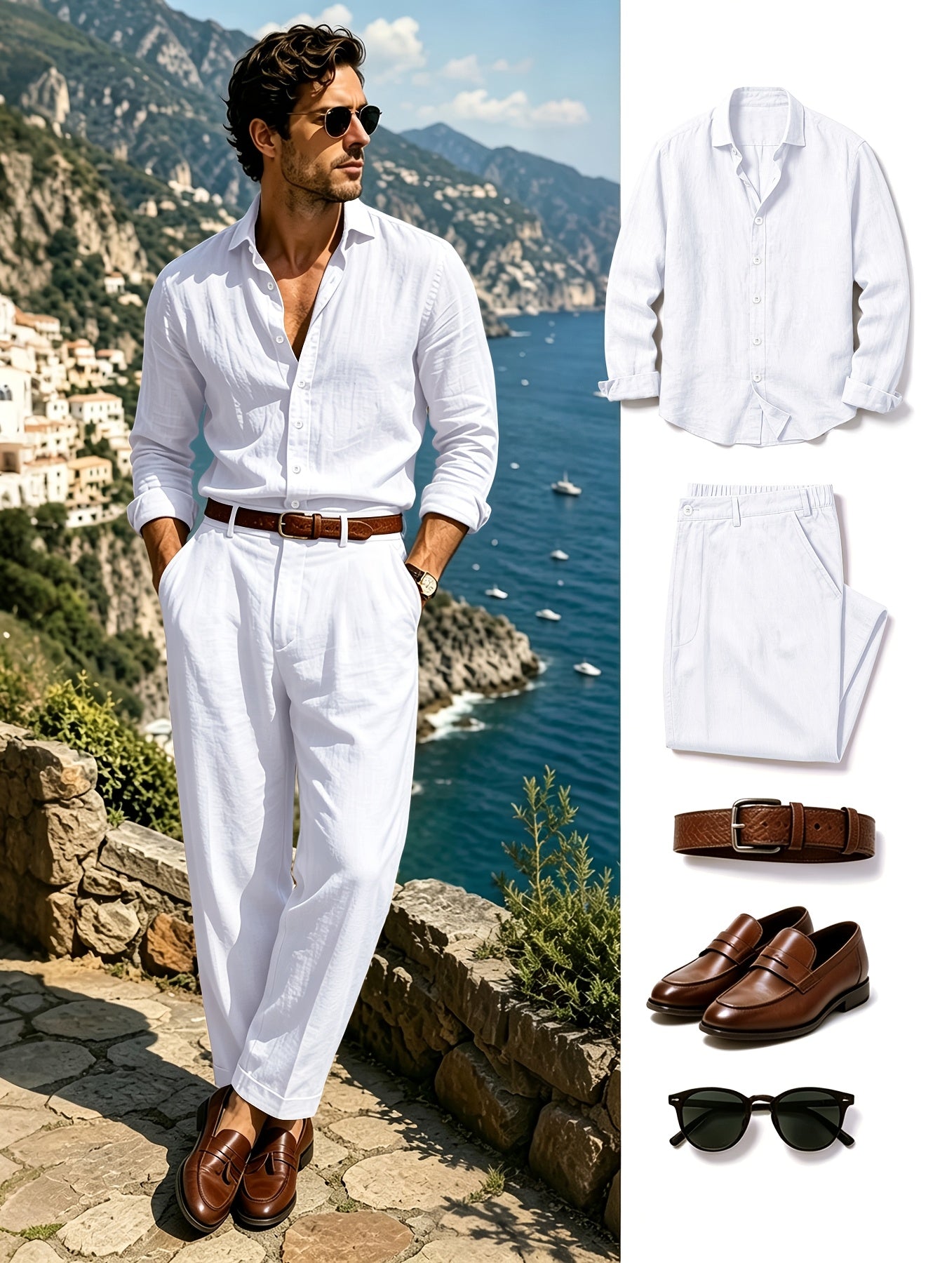 Men's Lightweight Linen Long-Sleeve Shirt & Pants Set for Spring/Fall
