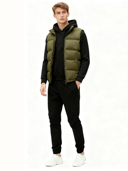 3pcs Vest Casual Set for Men Men's Casual Cartoon Drawstring Pocket Hoodie and Sports Drawstring Trousers Matching Set