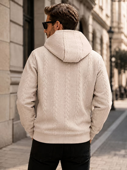 Men's Thickened Hooded Jacket with Cable Knit Embossing