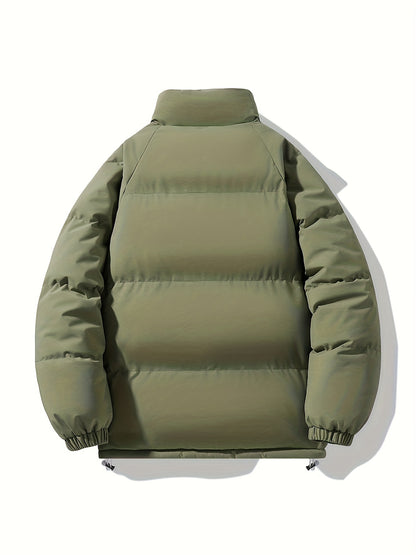 Men'S Double-Sided Winter Jacket - Thickened Stand Collar, Zip-Up Casual Long Sleeve Coat with "MADEASURABLE" & "I CONUT" Branding, Black & White, Regular Fit for Autumn & Winter, Autumn Outerwear, Bold Lettering, Durable Fab