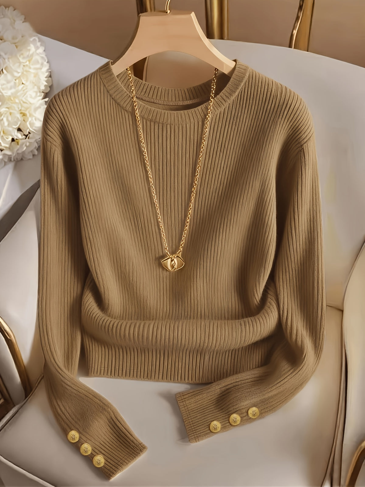 Elegant Solid Color Crew Neck Top for Women, Spring/Summer