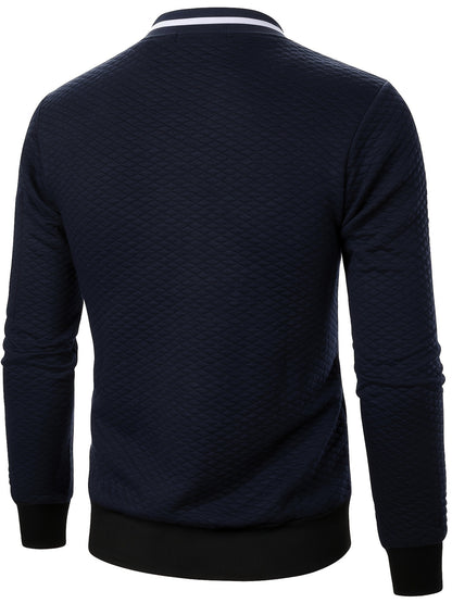 Men's Casual Full Zip Bomber Jacket, Warm Comfy Blouson Jacket For Autumn And Winter Outdoor Activity