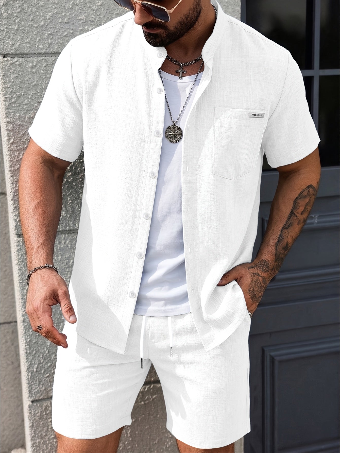 Men's Summer Casual 2-Piece Set Short Sleeve Shirt & Shorts
