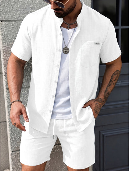 Men's Summer Casual 2-Piece Set Short Sleeve Shirt & Shorts