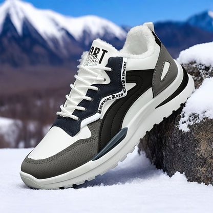 Men's Winter Warm Thermal Insulated Snow Boots - Low-Top -like Upper, Slip-Resistant Rubber Sole, Cushioned Arch Support & Traction Tread for Hiking, Walking, Casual Outdoor - All-Terrain Winter Shoes for Men (Black/White/Gre