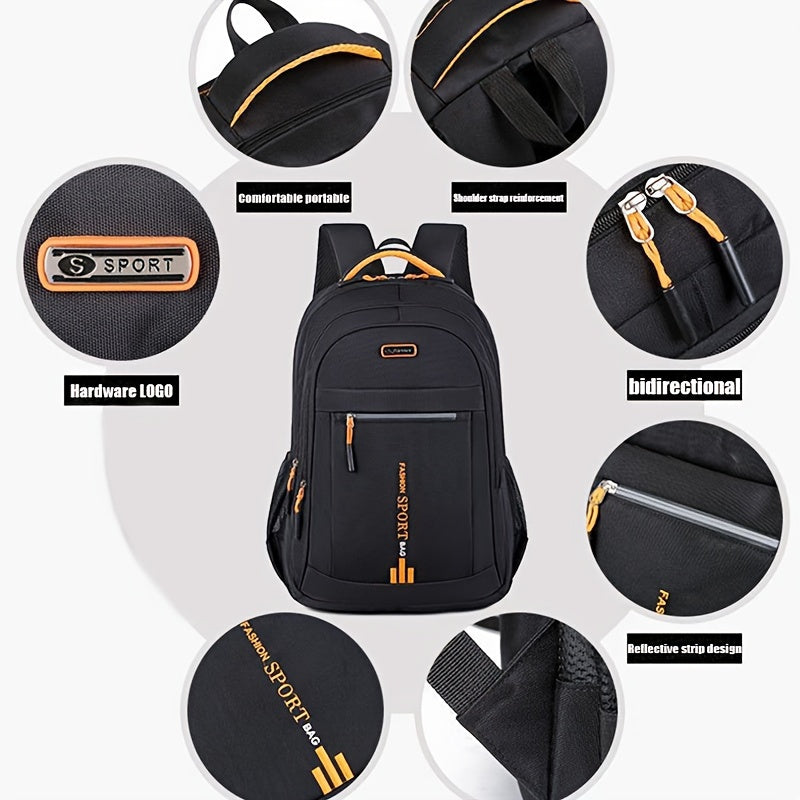 Unisex Large Capacity Travel Backpack - Durable Nylon Laptop Bag with Multiple Compartments, Business  Casual Style, Black with Green Accents, 60.96cm x 40.64cm x 8, Backpack for Travel