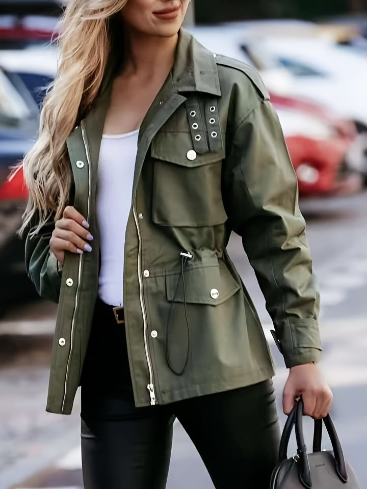 New Women'S Long-Sleeve Drawstring Jacket Coat in Retro European And American Style for Spring And Autumn 2025.