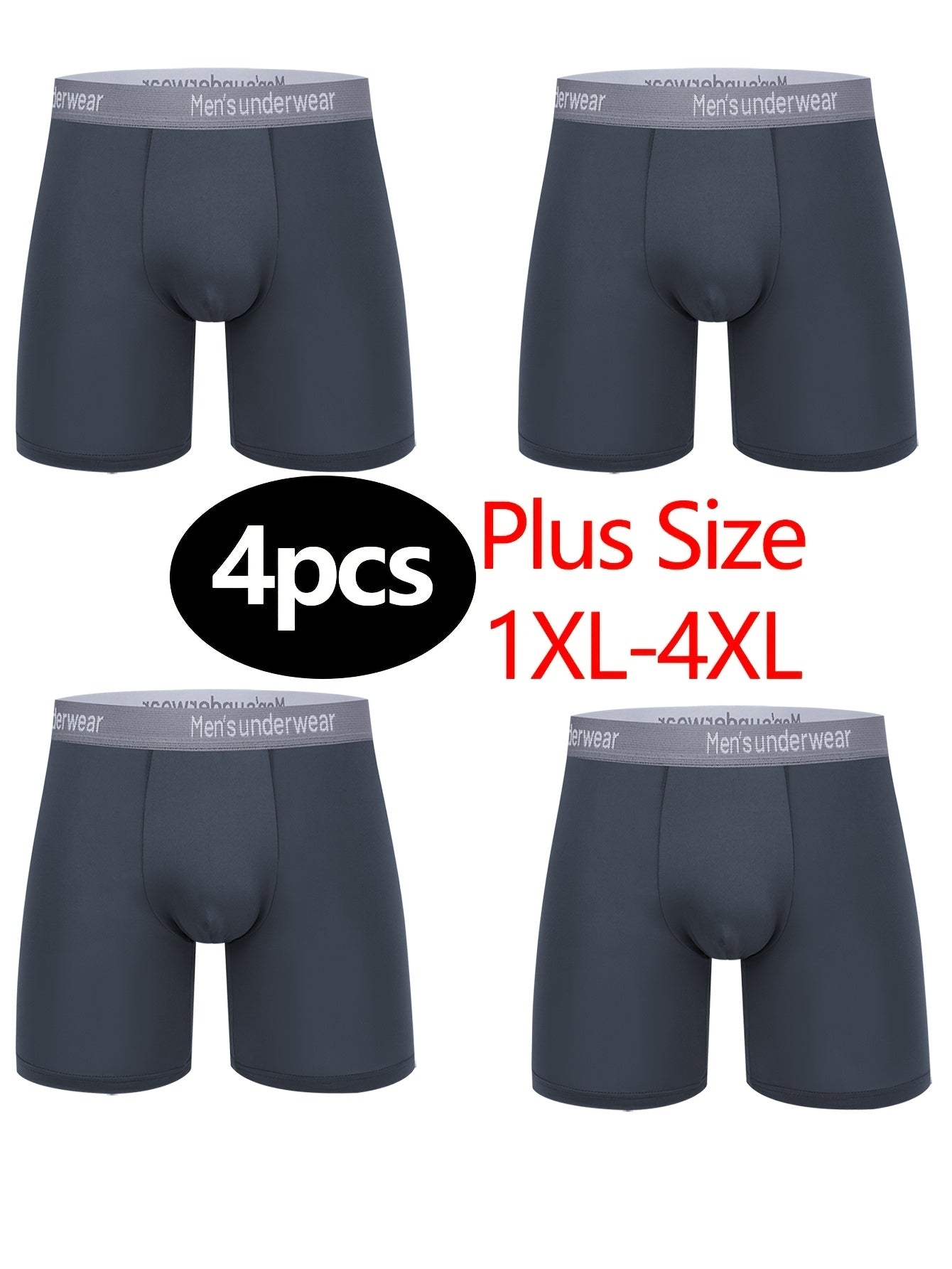 Men's Plus Size Long Briefs 4-Pack, Comfortable Polyester Blend