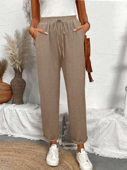 Women's Casual Straight-Leg Drawstring Pants with Pockets