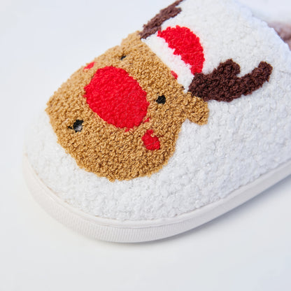 Mrs Hui Men's & Women's Plush Flocked Reindeer Slippers - Cozy Winter Indoor/Outdoor Christmas House with Antlers, Soft Warm & TPR Sole, Unisex -Like Footwear for Holiday Parties, Slippers For Women, House Slippers For Women,