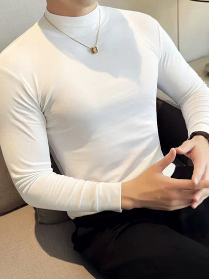 Men's Spring/Autumn Semi-High Neck Simple Outdoor Versatile Long Sleeve T-Shirt