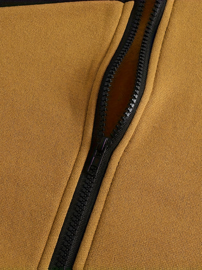 Men's Slim Fit Color Block Zip-Up Jacket with Stand Collar