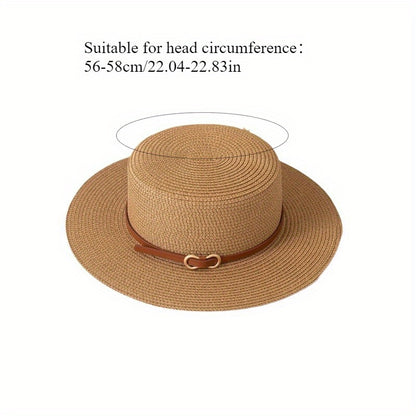 Women’s Summer Straw Sun Hat with Flat Brim and Bowknot