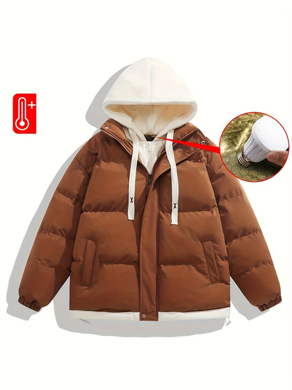 Women'S Light Blue Hooded Puffer Jacket - Cozy Fleece-Lined Winter Coat with Drawstring Hood, Casual Style for Cold Weather, Winter Coat