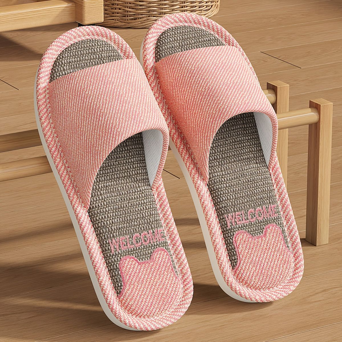 Unisex Cozy Linen Slip-On Slippers with Anti-Slip EVA Sole