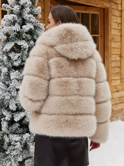 Women's Elegant White faux fur coat - Luxury Winter Outerwear with Single-Button Closure, Machine Washable Cold-Weather Jacket for Evening Events, Parties & Everyday - Chic Winter Coat for Women (Solid Color, O-Line Silhouett