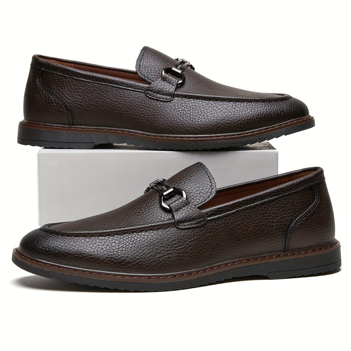 Men's Business Casual Slip-On Loafers with Metal Buckle