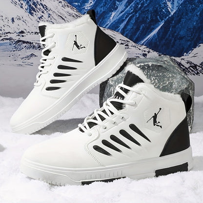 Men'S Winter Warm Thermal Skate Shoes - Mid-Calf Height, Thick PVC Sole & Lace-Up Closure, All-Season Casual Sneakers with Red Accent - /Red Colorway, Thick Sole Shoe, Durable Footwear, Sleek Design, Outdoor Footwear, Winter