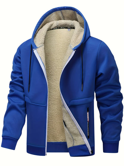 Men's Casual Warm Fleece Hooded Jacket with Zipper