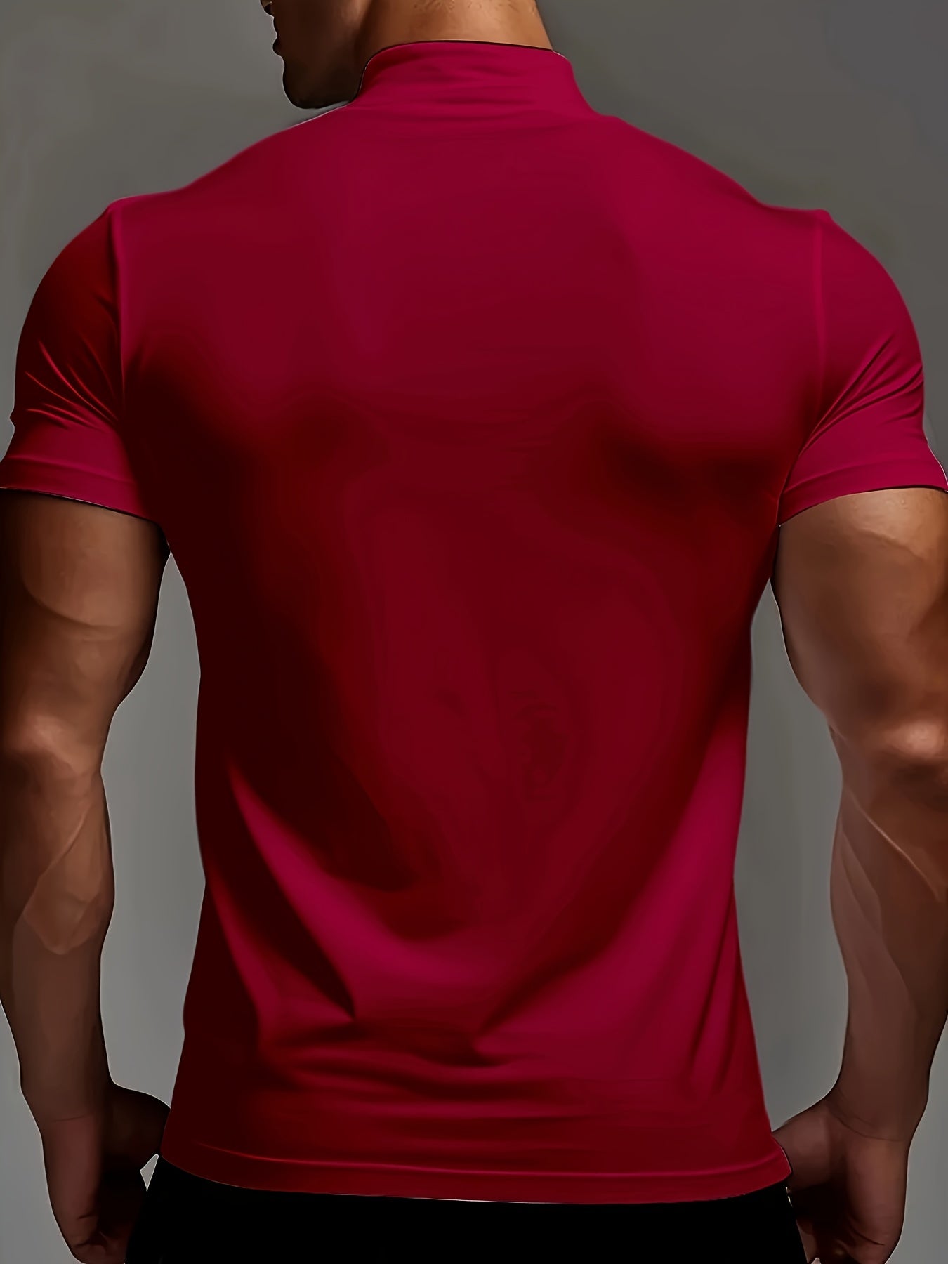 Men's Slim Fit Breathable Moisture-Wicking Short Sleeve T-Shirt - Lightweight All-Season Small Stand-Up Collar Tee with Boston Letter Print for Gym, Outdoor  Casual Wear, Active Lifestyle, Modern Design, Durable Construction