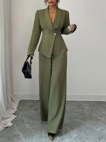 Women's Elegant Lapel Blazer & Wide-Leg Pants Fall Set