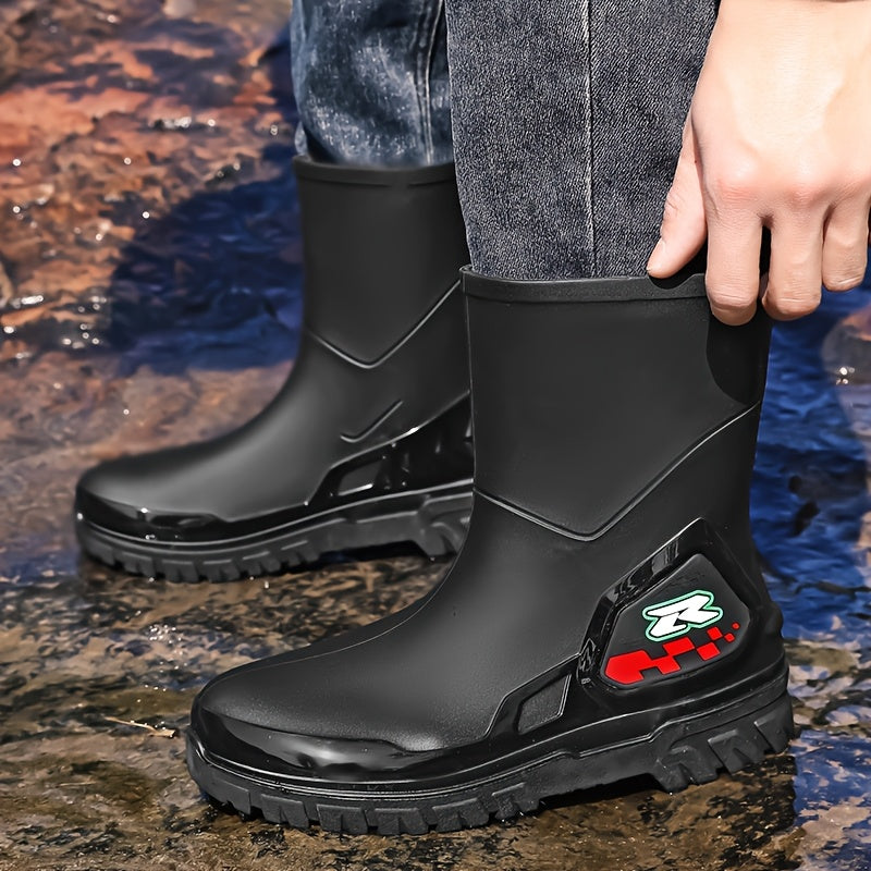 Men's Mid-Calf Rubber Rain Boots for Outdoor and Casual Wear