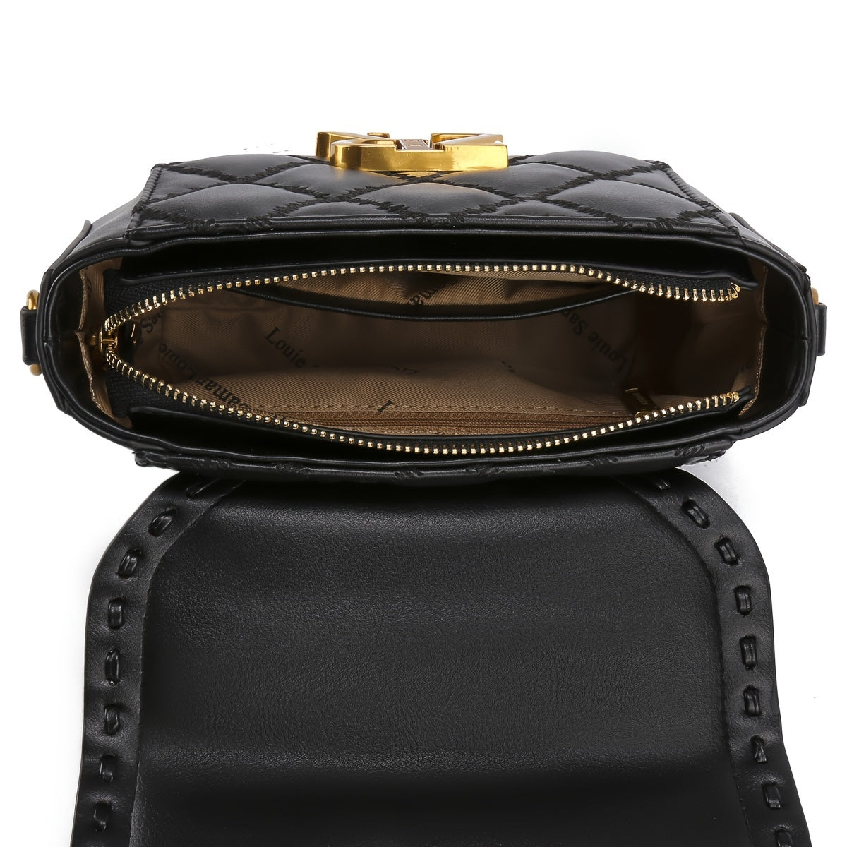 Women's Black PU Leather Crossbody Bag with Metal Accents