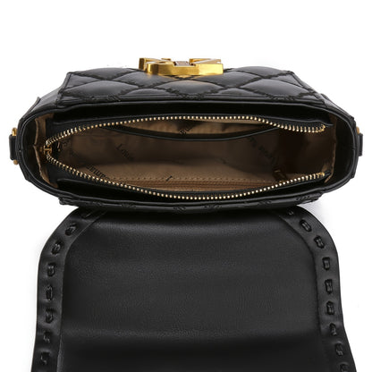 Women's Black PU Leather Crossbody Bag with Metal Accents
