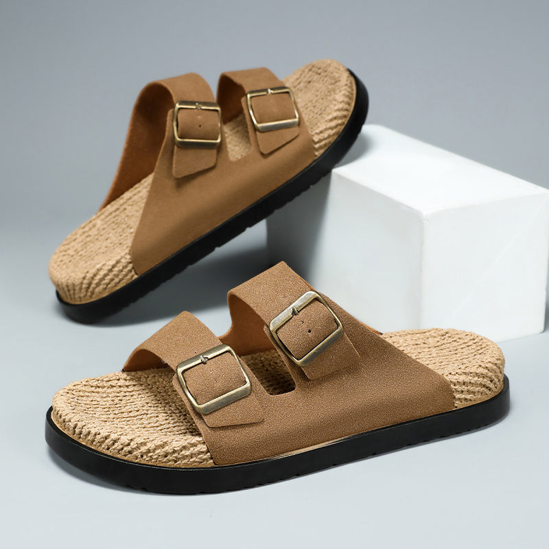 Men's Lightweight Double-Button Cork Insole Slip-On Sandals
