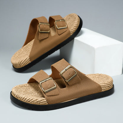 Men's Lightweight Double-Button Cork Insole Slip-On Sandals