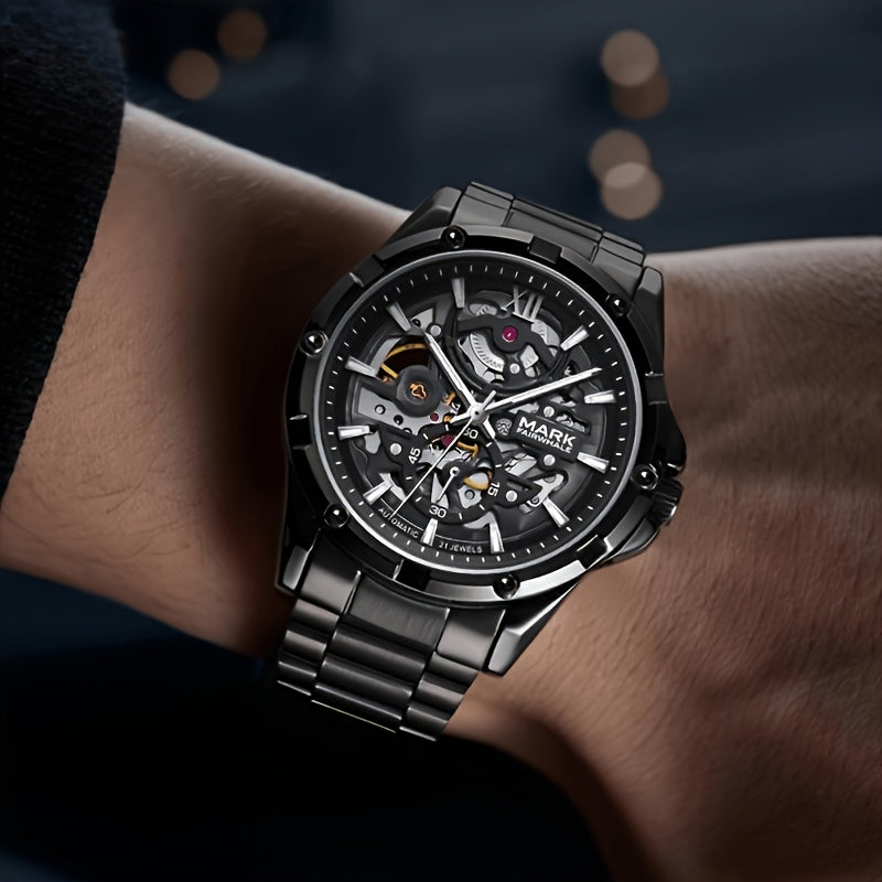 Men’s Mechanical Hollow Skeleton Watch Stainless Steel Business Style