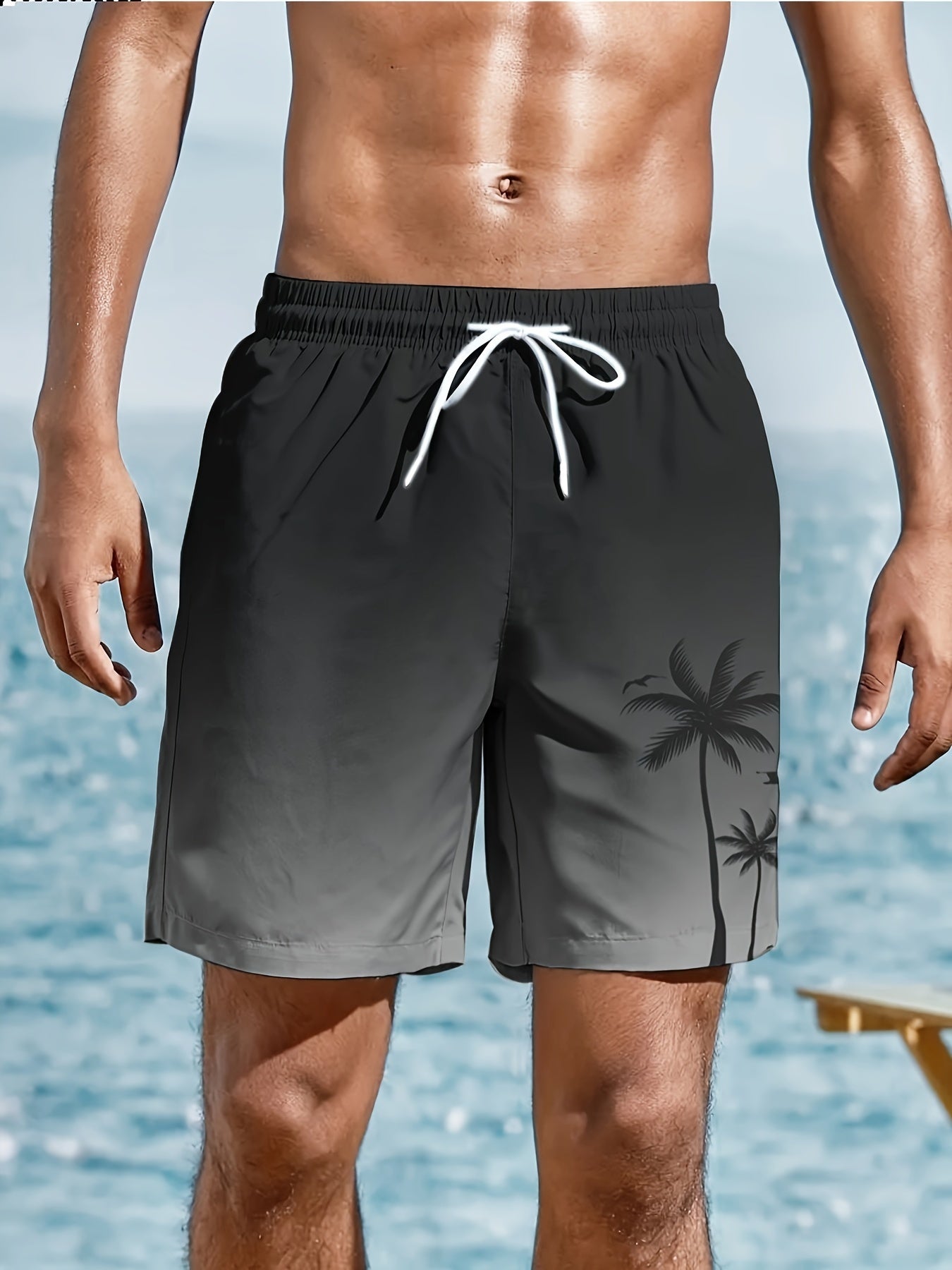 Men's Quick-Dry Tropical Palm Print Board Shorts - Lightweight Swimwea