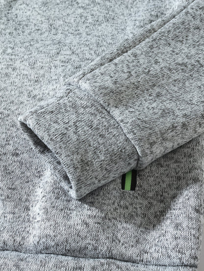 Men's Sporty Full-Zip Stand Collar Sweatshirt - Long Sleeve Casual Pullover with Neon Green Accents, Solid Color Non-Stretch Fabric, Regular Fit for Fall Winter