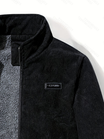 Men's Corduroy Jacket Olive Green - Retro Loose-Fit Full-Zip Winter Coat with Stand Collar & Zippered Pockets, Machine Washable Corduroy Outer (No) for Casual & Formal Wear - Autumn/Winter Outerwear, Womens Coats And Jackets,