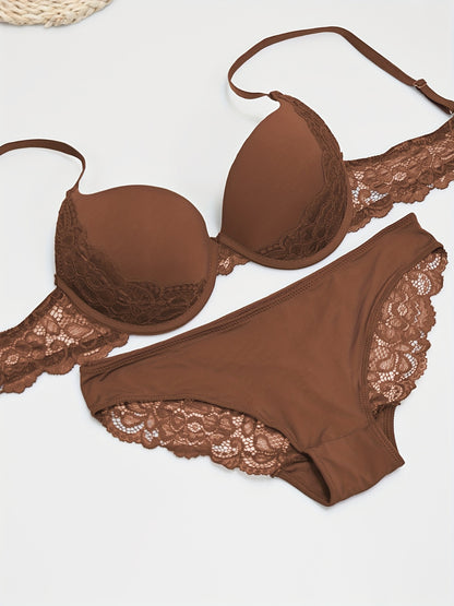 Sexy Solid-Color Lingerie Set with Underwire Bra & Lace Briefs