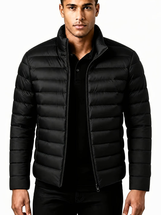 Men's Warm Winter Jacket with Stand Collar - Thick Polyester Coat