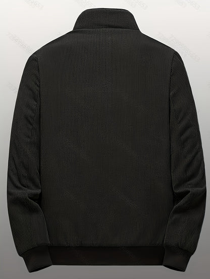 Men's Corduroy Jacket Olive Green - Retro Loose-Fit Full-Zip Winter Coat with Stand Collar & Zippered Pockets, Machine Washable Corduroy Outer (No) for Casual & Formal Wear - Autumn/Winter Outerwear, Womens Coats And Jackets,