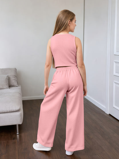 Girls' Summer Casual Set: Vest and Wide-Leg Pants Outfit