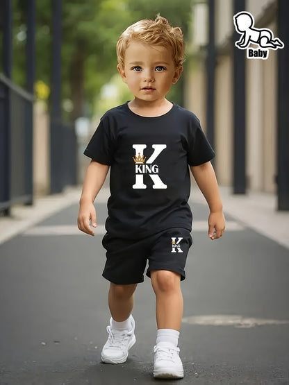 Newborn Baby Boy Cartoon Print Casual T-Shirt & Shorts Set