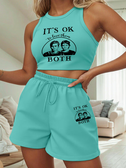 Women’s Casual Sleeveless Crop Top & High-Waisted Shorts Set
