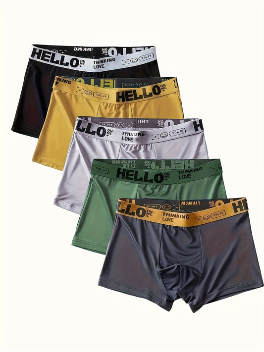 5pcs Men's Breathable Polyester Boxer Briefs for Active Wear - ayq