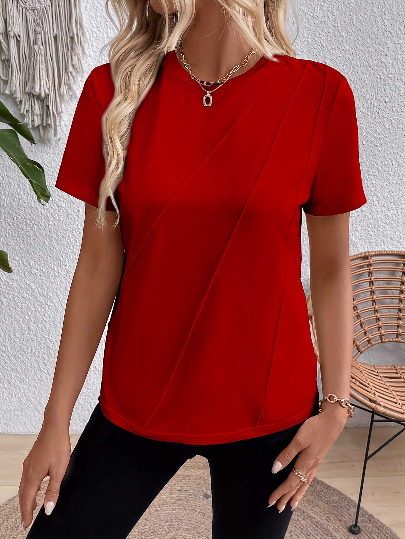 Women's Elegant Light Grey Short Sleeve Round Neck T-Shirt - Soft Medium-Stretch Fabric, Machine Washable, Versatile All-Season Casual Top, Casual Attire, Sophisticated Style, Comfortable Fit