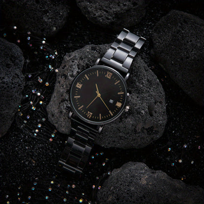 8pcs/set Men'S Black Minimalist Quartz Watch Set with Bracelet, Necklace, And Ring – Elegant Timepiece Gift Box for Casual And Formal Use, Box not included