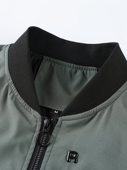 Men's Casual Baseball Jacket Solid Color Sports Zipper Coat
